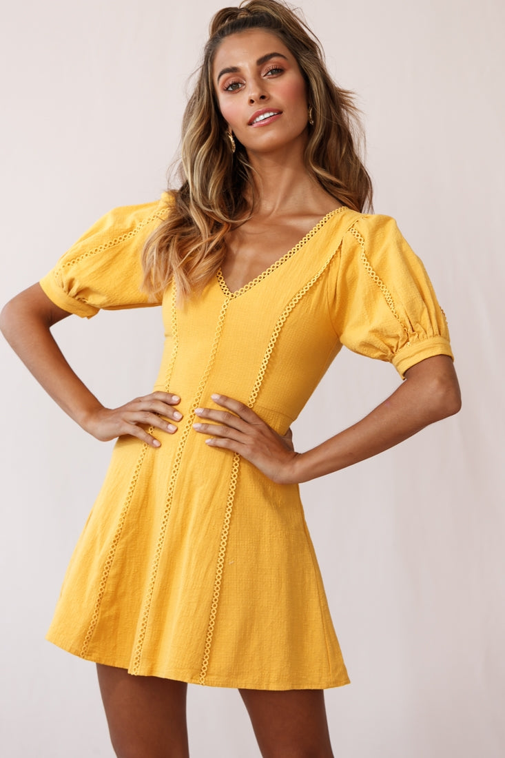 Ally Half Sleeve A-Line Dress Mustard by Selfie Leslie