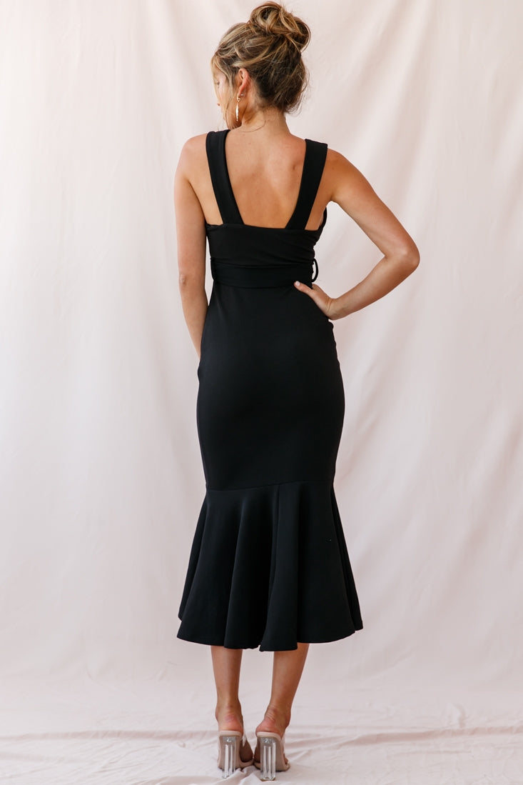 Sorry Not Sorry Wide Strap Flounce Dress Black by Selfie Leslie