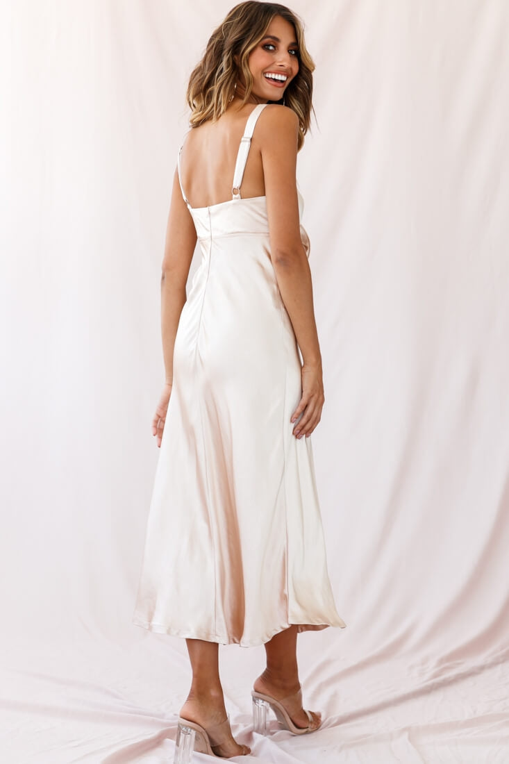 Perfect Day Satin Midi Dress Gold by Selfie Leslie