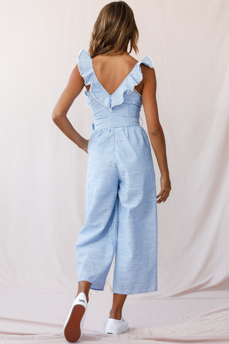 Danube Belted Waist Pinstripe Jumpsuit Blue by Selfie Leslie