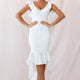 Pearl Ruffle Strap High-Low Hem Dress White
