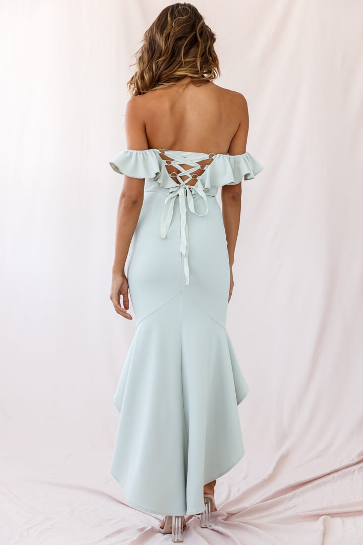 Cloud 9 Bardot Neckline Corset Back Dress Sage by Selfie Leslie