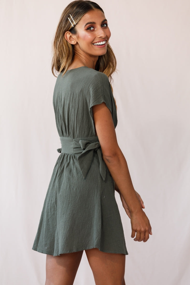 Dara Button Accent Dress Green Khaki by Selfie Leslie