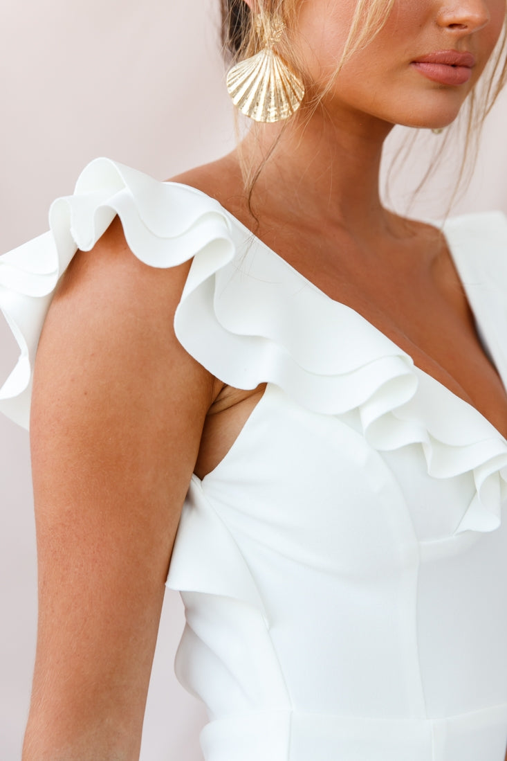 Pearl Ruffle Strap High-Low Hem Dress White by Selfie Leslie