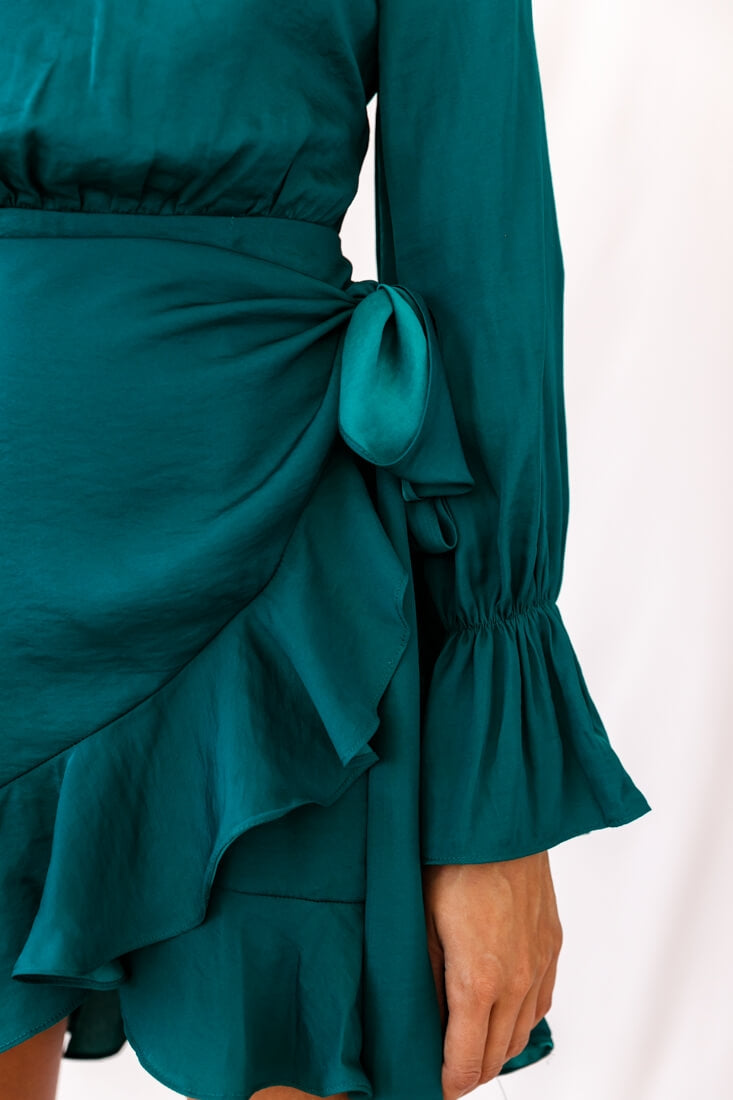 Darla Long Sleeve Satin Dress Forest Green by Selfie Leslie