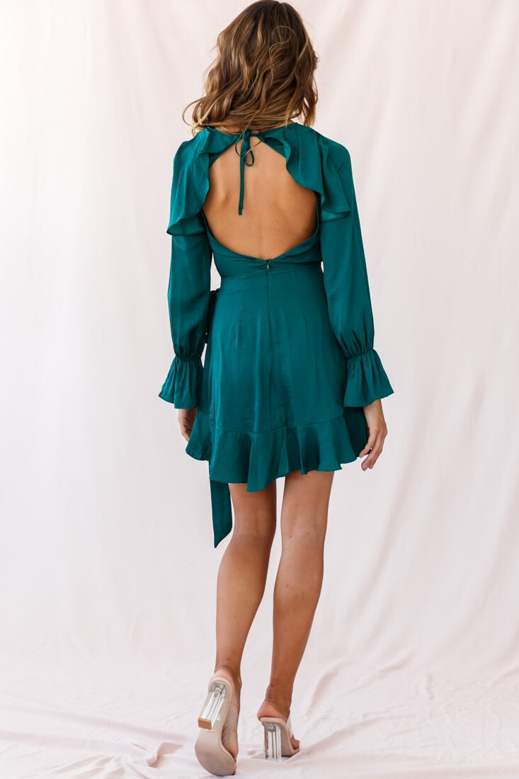 Darla Long Sleeve Satin Dress Forest Green by Selfie Leslie