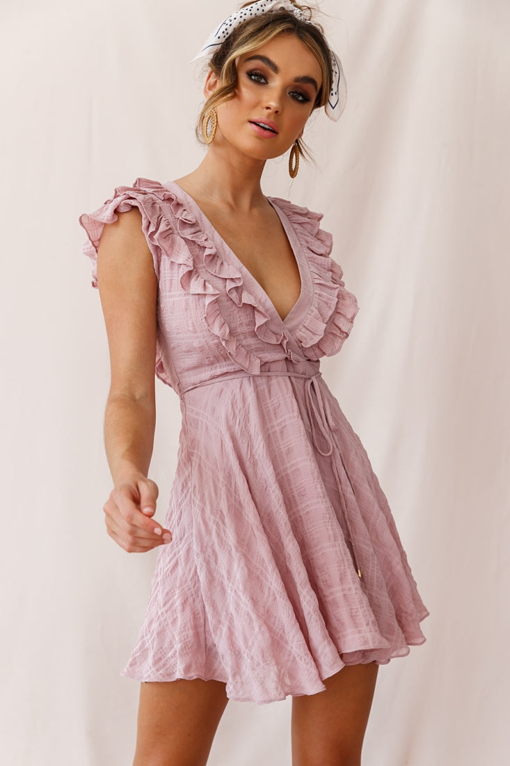 Asher Layered Frill Neckline Mini Dress Blush by Selfie Leslie