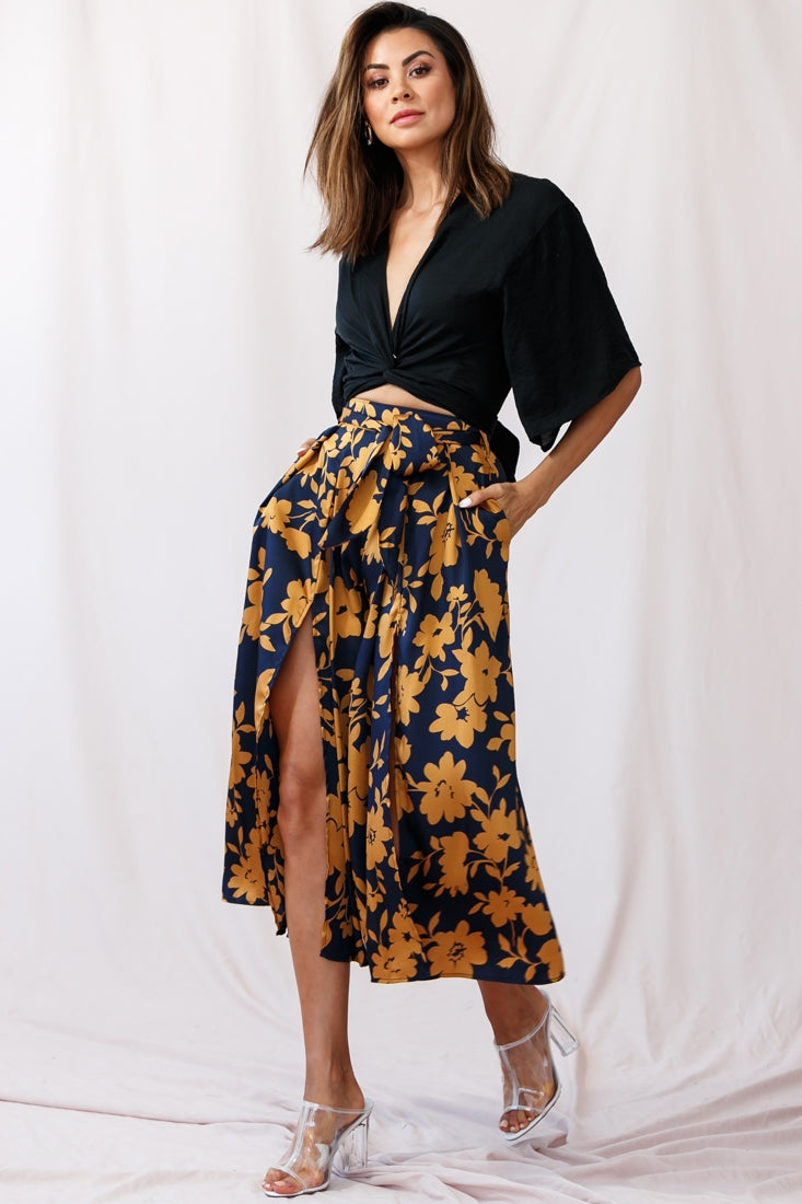 Rivera Deep V Waist Tie Top Black by Selfie Leslie