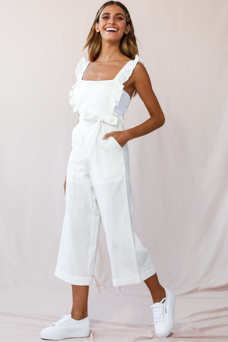 Serenade Ruffle Strap Pinafore Jumpsuit White by Selfie Leslie