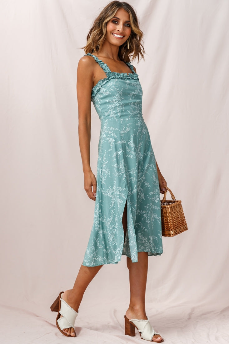 Magdalene Frill Strap A-Line Midi Dress Sage by Selfie Leslie