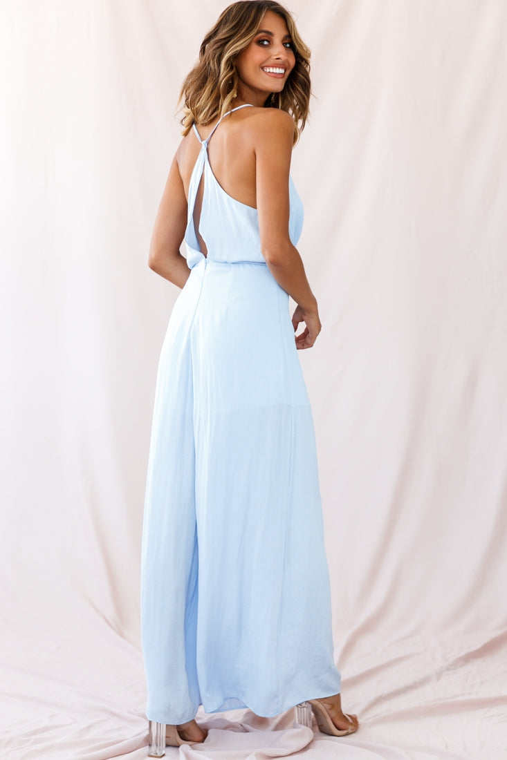 Jaclyn Wide-Leg Cowl Neck Jumpsuit Steel Blue by Selfie Leslie