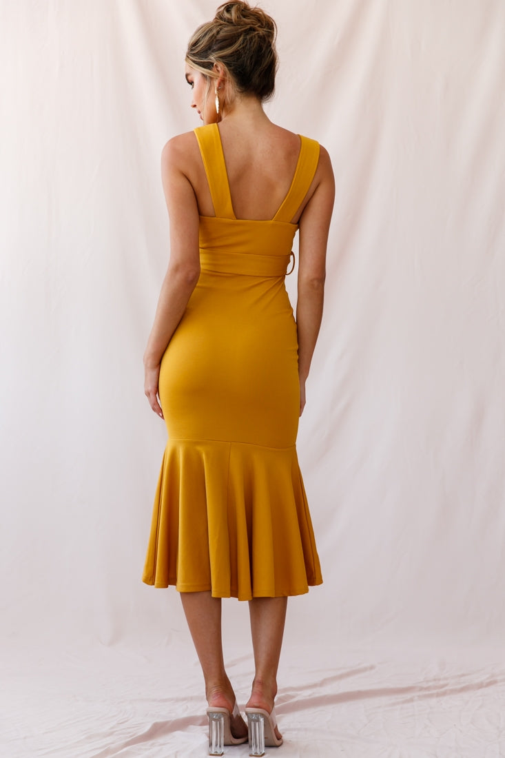 Sorry Not Sorry Wide Strap Flounce Dress Mustard by Selfie Leslie
