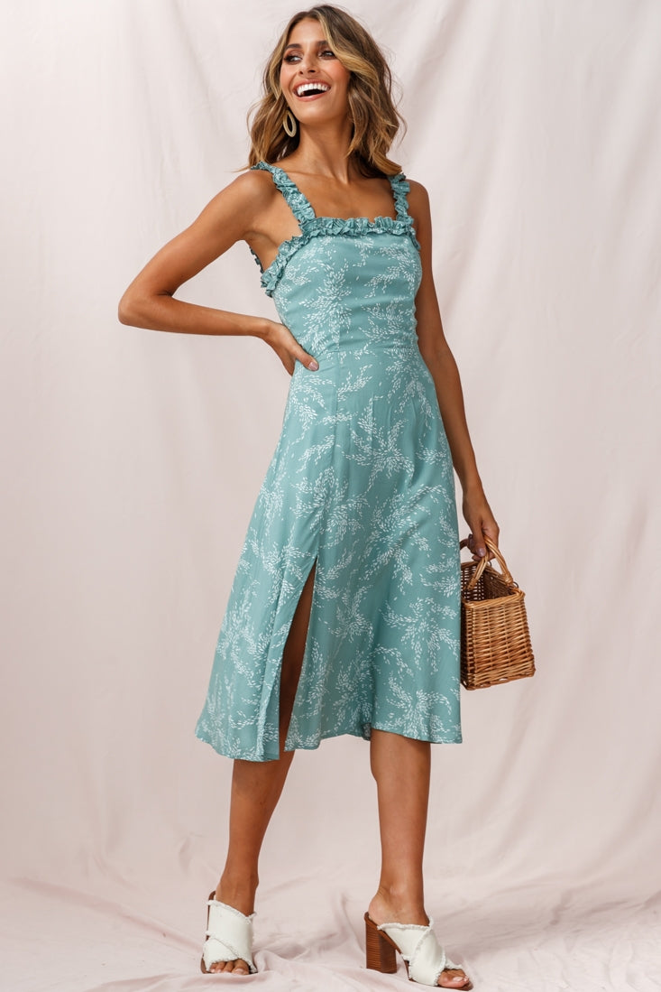 Magdalene Frill Strap A-Line Midi Dress Sage by Selfie Leslie