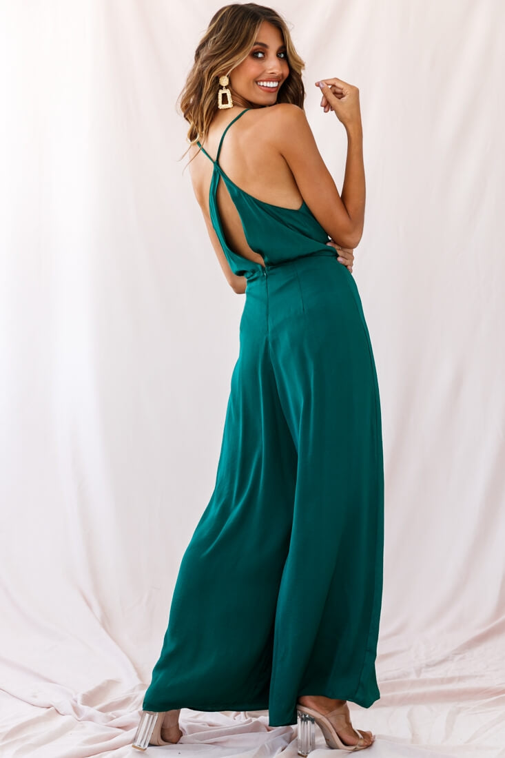 Jaclyn Wide-Leg Cowl Neck Jumpsuit Forest Green by Selfie Leslie