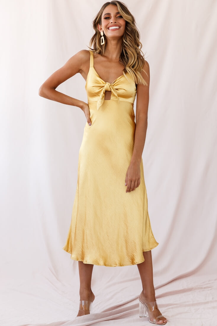 Perfect Day Satin Midi Dress Mustard by Selfie Leslie