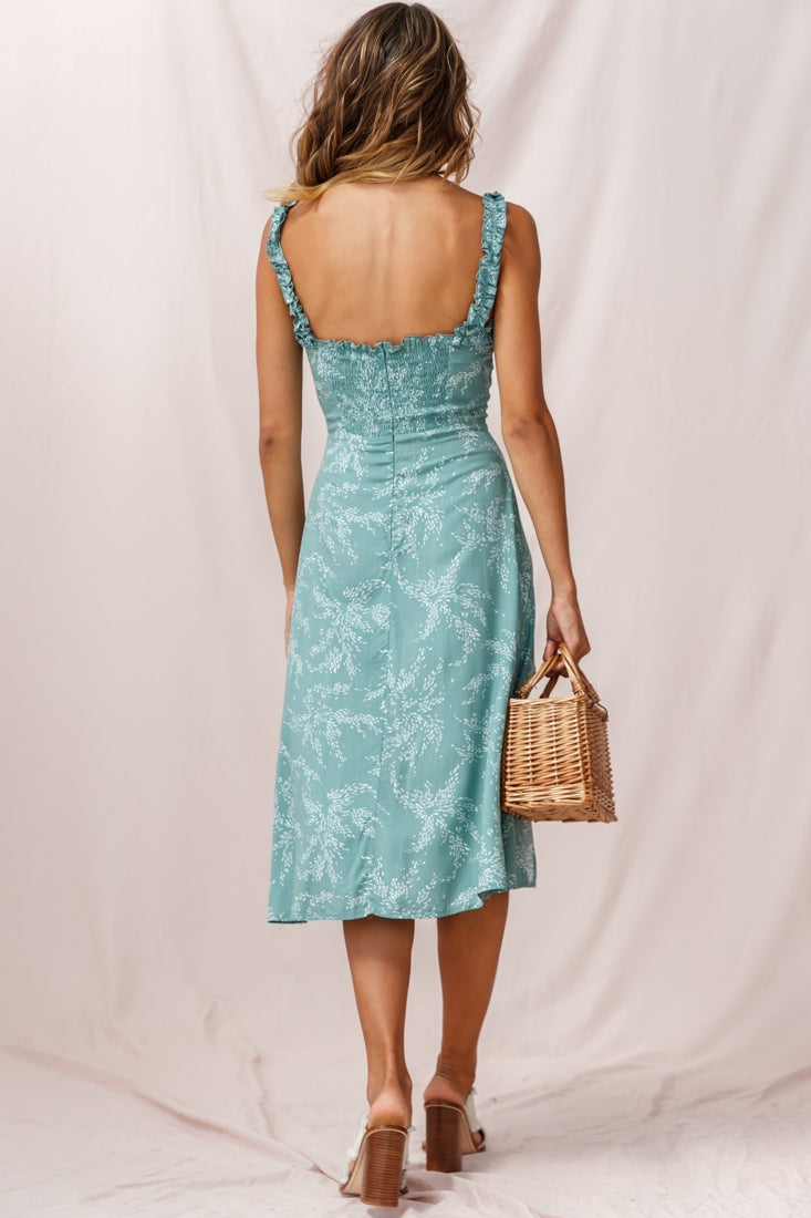 Magdalene Frill Strap A-Line Midi Dress Sage by Selfie Leslie