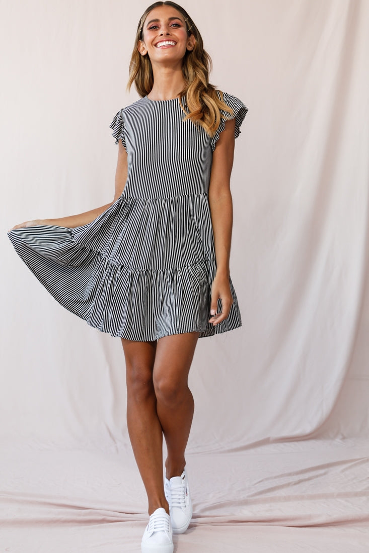 Louise Striped Cap Sleeve Mumu Black by Selfie Leslie