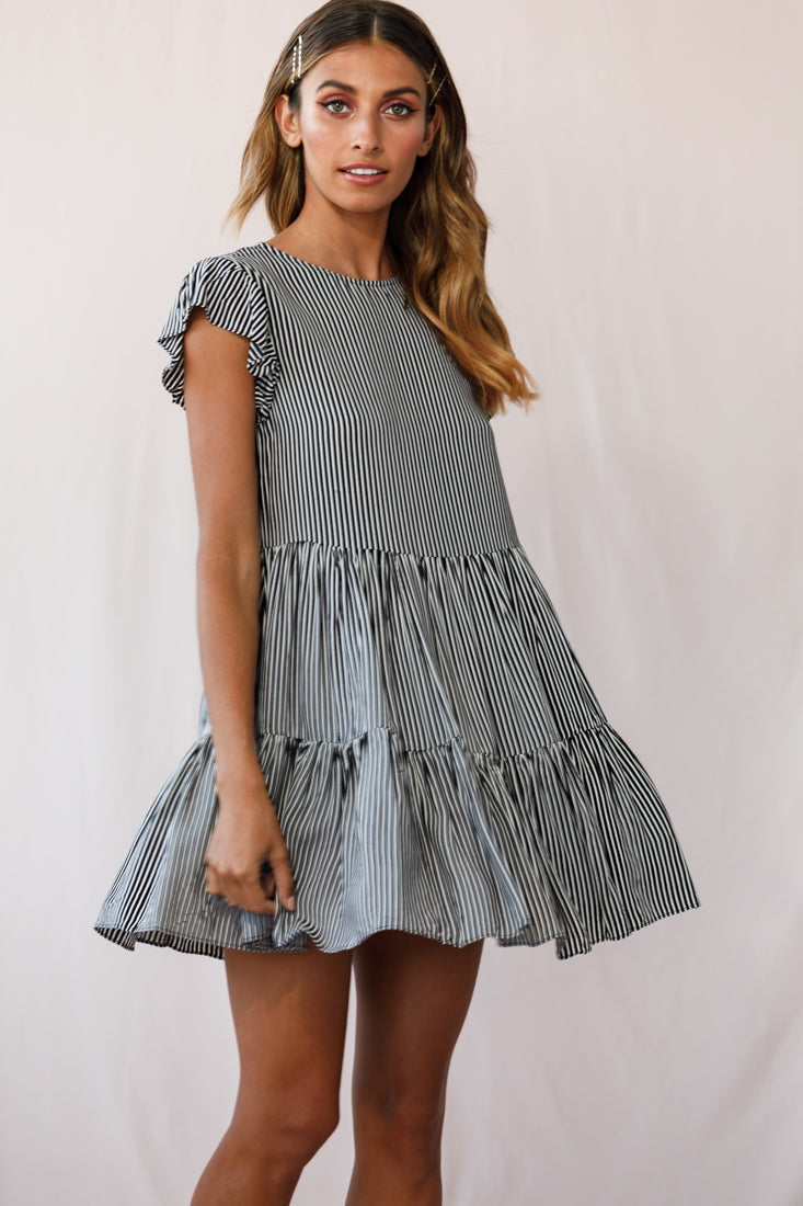 Louise Striped Cap Sleeve Mumu Black by Selfie Leslie