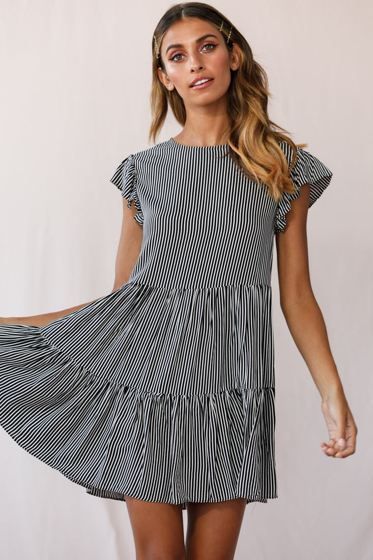 Louise Striped Cap Sleeve Mumu Black by Selfie Leslie