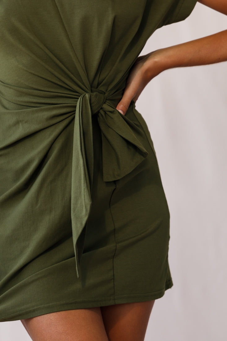 Kenya Tie Front T-Shirt Dress Khaki by Selfie Leslie