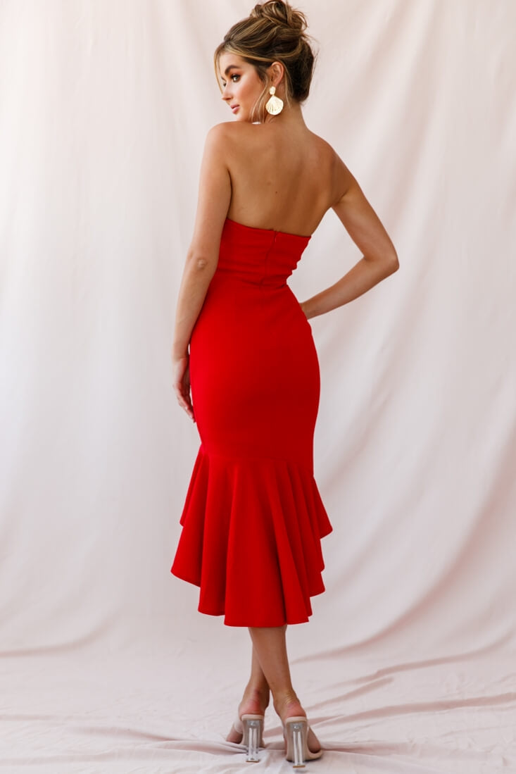 Prom Queen Bandeau Midi Dress Red by Selfie Leslie