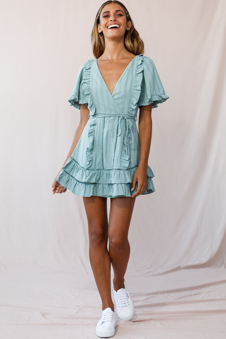 Marybelle Angel Sleeve A-Line Ruffle Dress Sage by Selfie Leslie