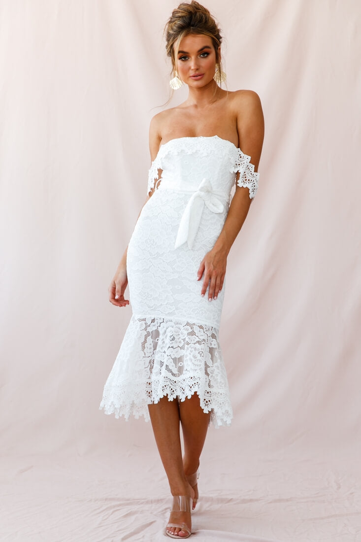 Patience Lace Bodycon Midi Dress White by Selfie Leslie