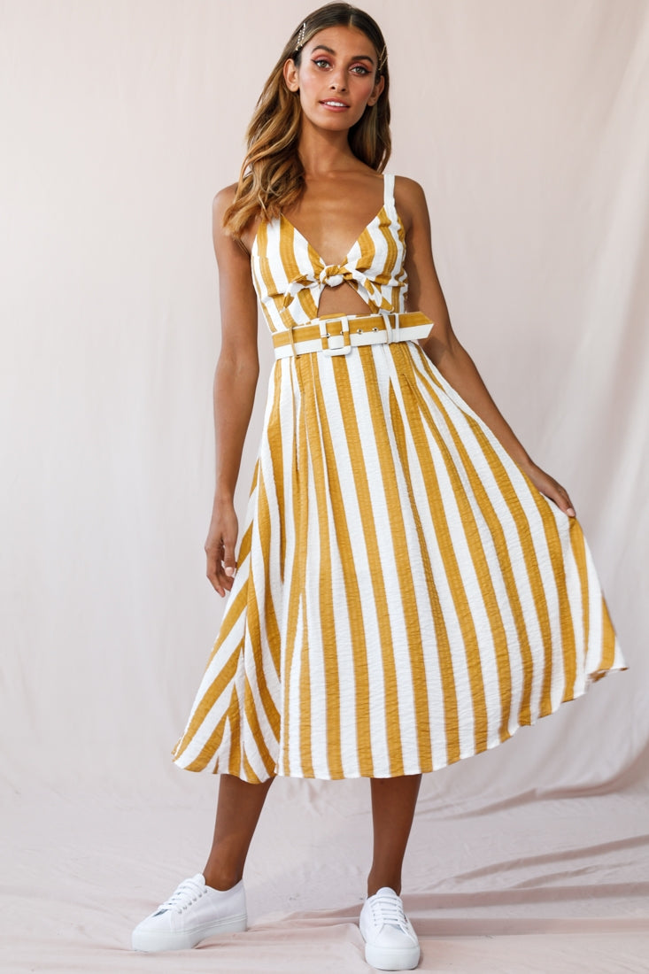 Crystal Tied Knot Belt Midi Dress Mustard by Selfie Leslie