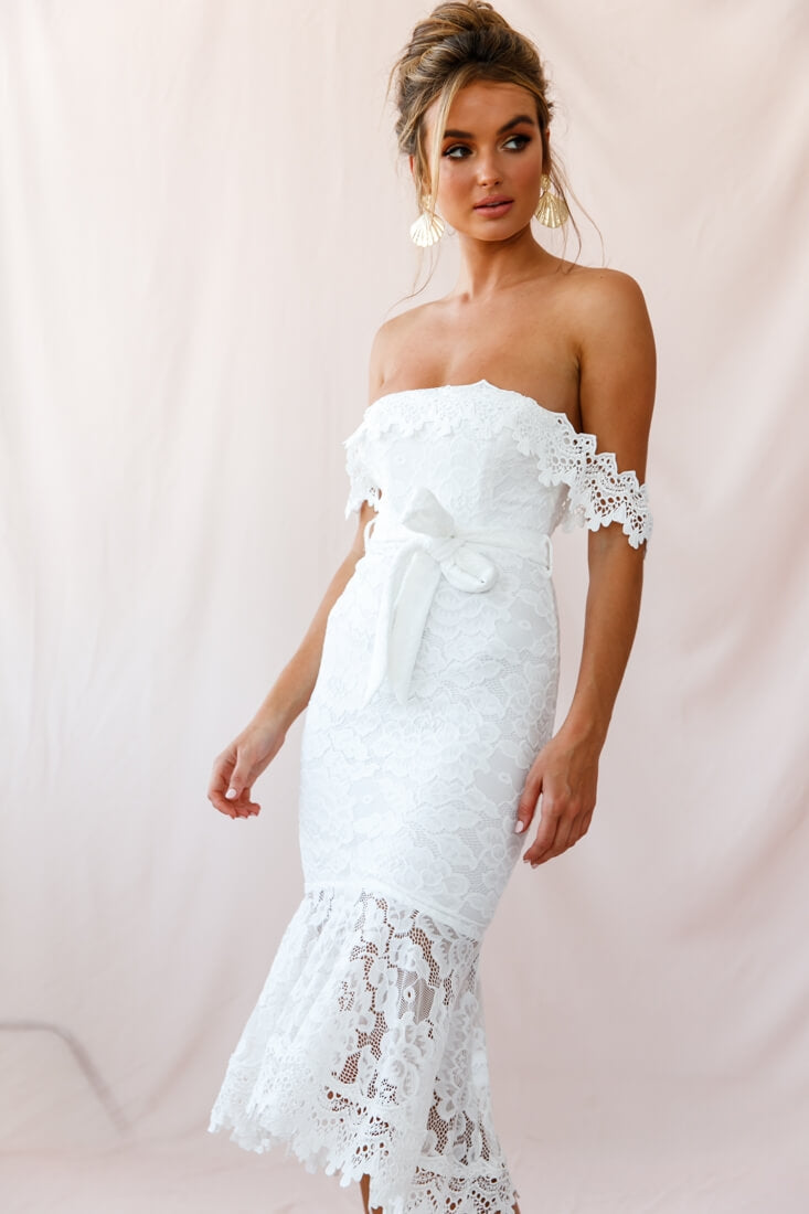 Patience Lace Bodycon Midi Dress White by Selfie Leslie