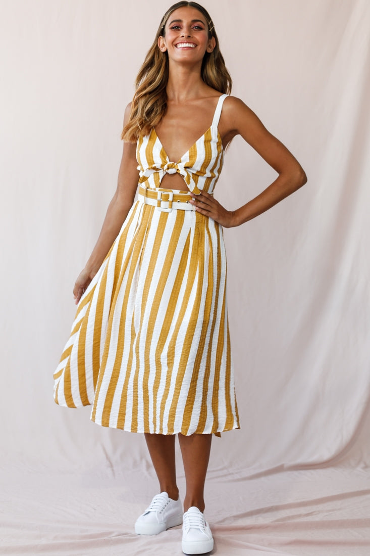 Crystal Tied Knot Belt Midi Dress Mustard by Selfie Leslie