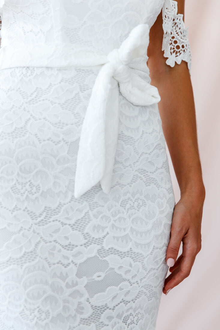 Patience Lace Bodycon Midi Dress White by Selfie Leslie