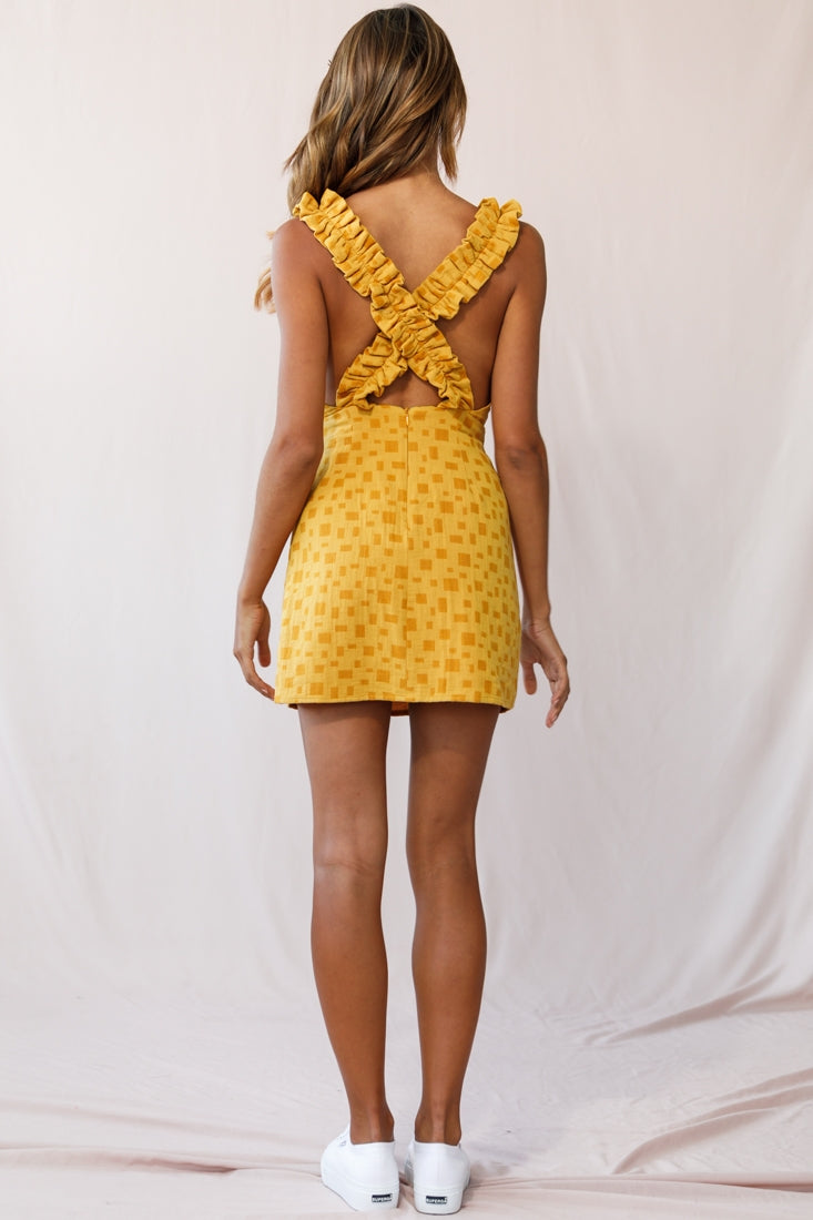 Jillian Ruffle Crossover Strap Dress Mustard by Selfie Leslie