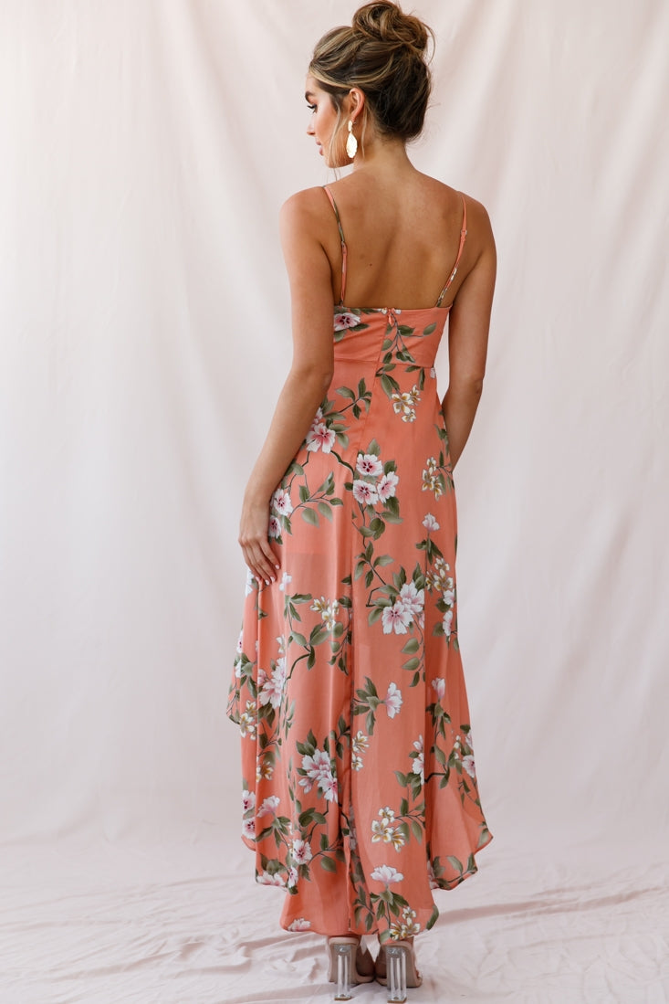 Imelda V-Neckline High-Low Hem Dress Peach by Selfie Leslie