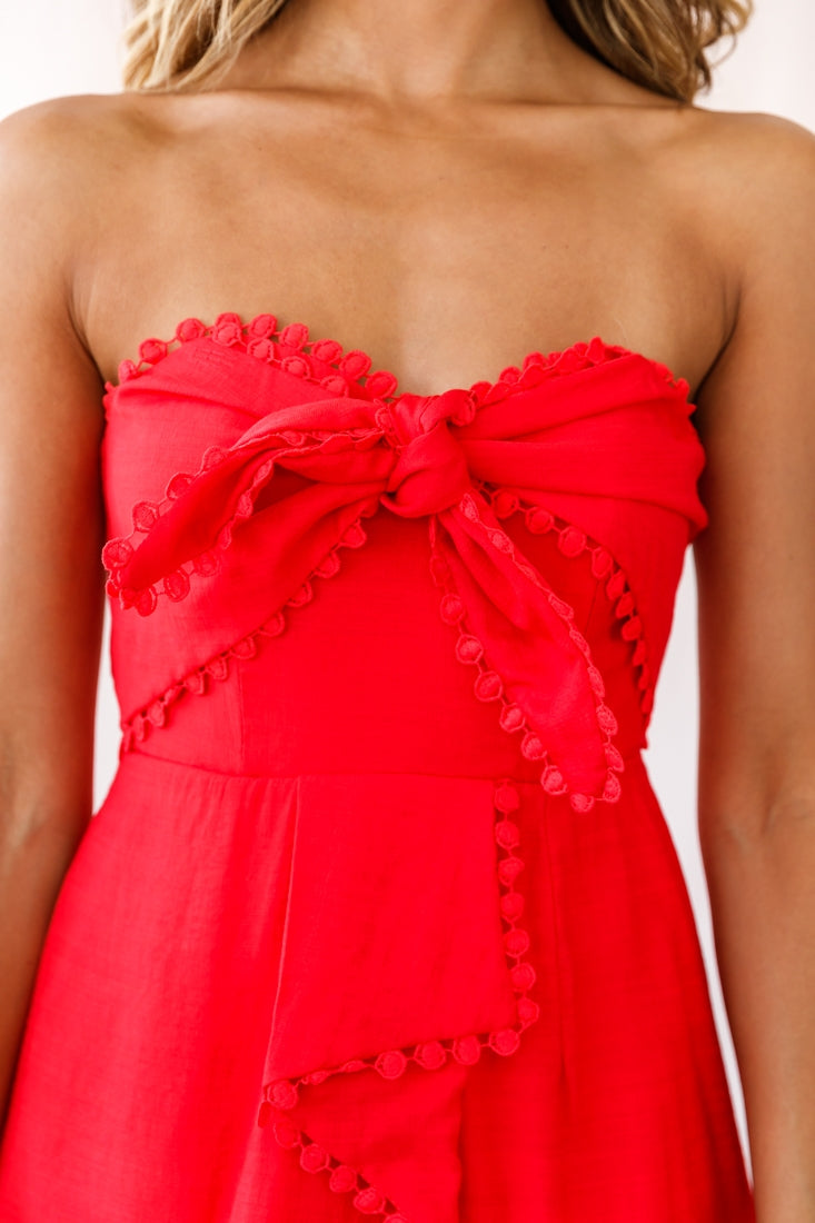 Miki Tie-Knot Bust Romper Red by Selfie Leslie