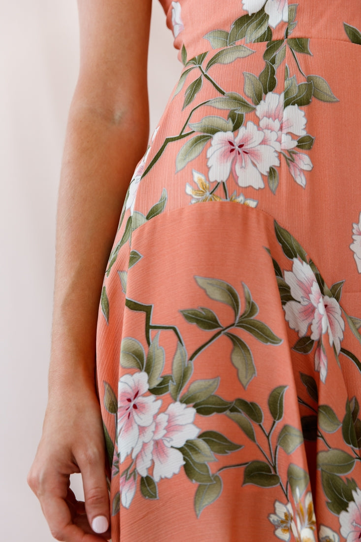 Imelda V-Neckline High-Low Hem Dress Peach by Selfie Leslie