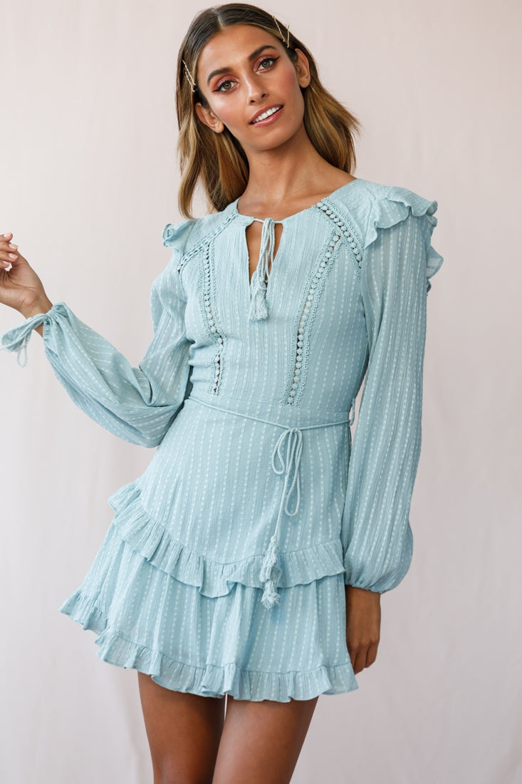 Yours Truly Bell Sleeve Ruffle Dress Sage by Selfie Leslie