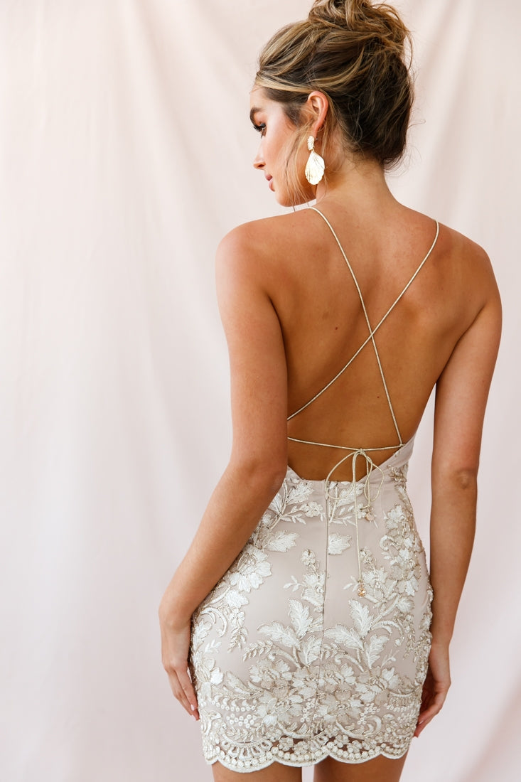 Havilah Halterneck Embroidery Dress Gold by Selfie Leslie