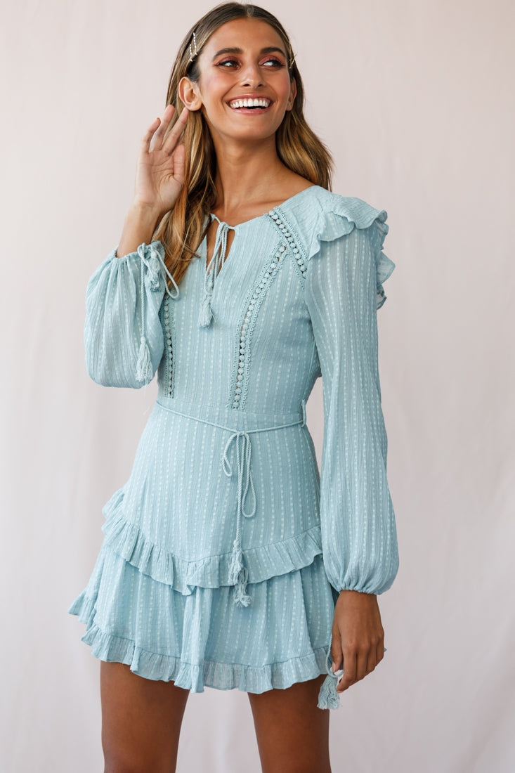 Yours Truly Bell Sleeve Ruffle Dress Sage by Selfie Leslie