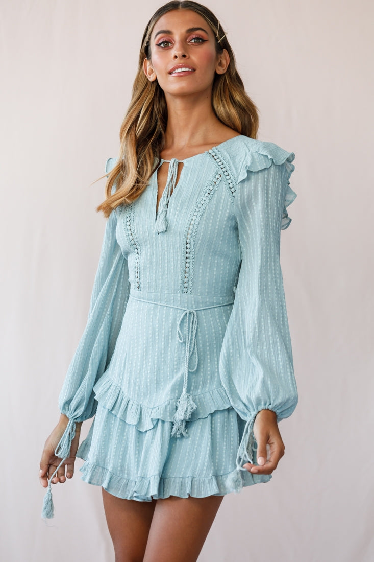 Yours Truly Bell Sleeve Ruffle Dress Sage by Selfie Leslie