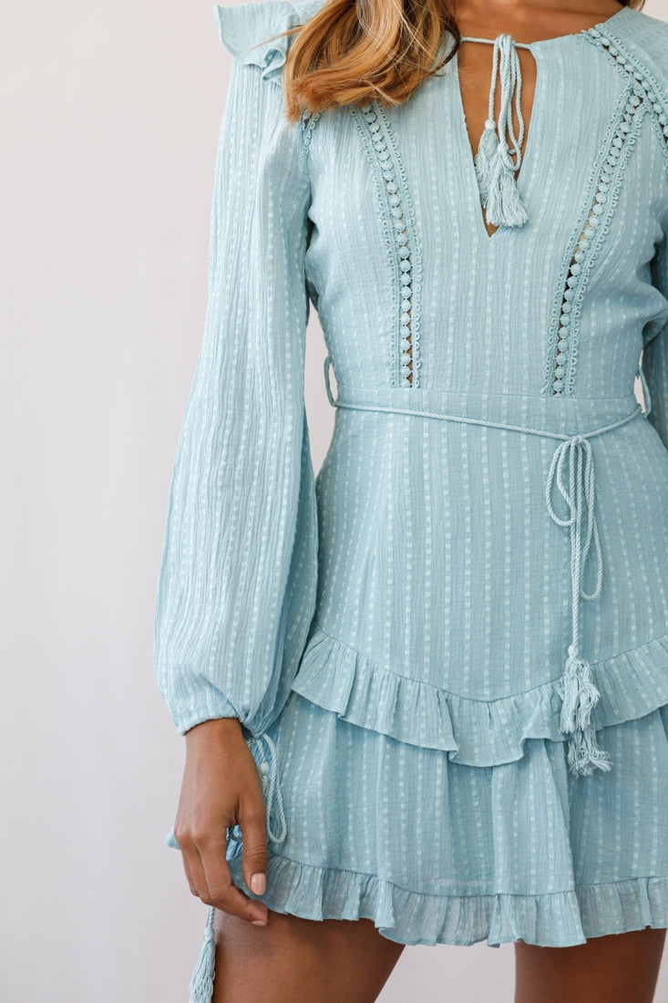 Yours Truly Bell Sleeve Ruffle Dress Sage by Selfie Leslie