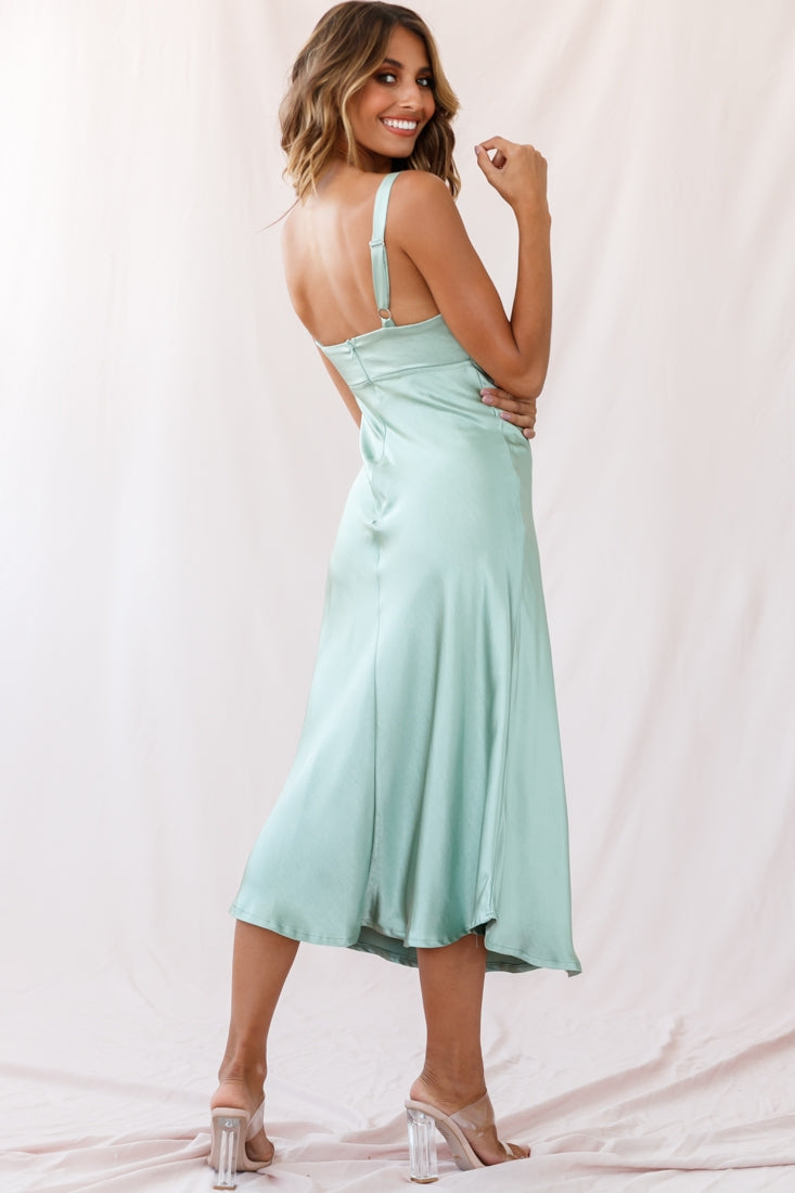 Perfect Day Satin Midi Dress Olive by Selfie Leslie