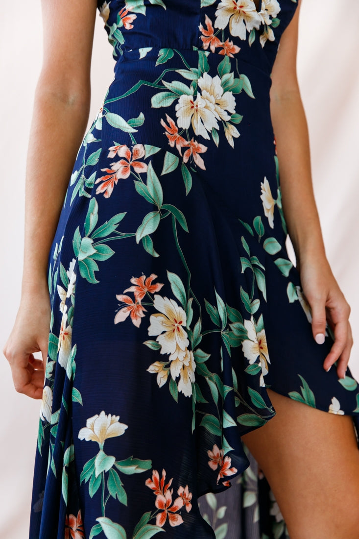 Imelda V-Neckline High-Low Hem Dress Navy by Selfie Leslie