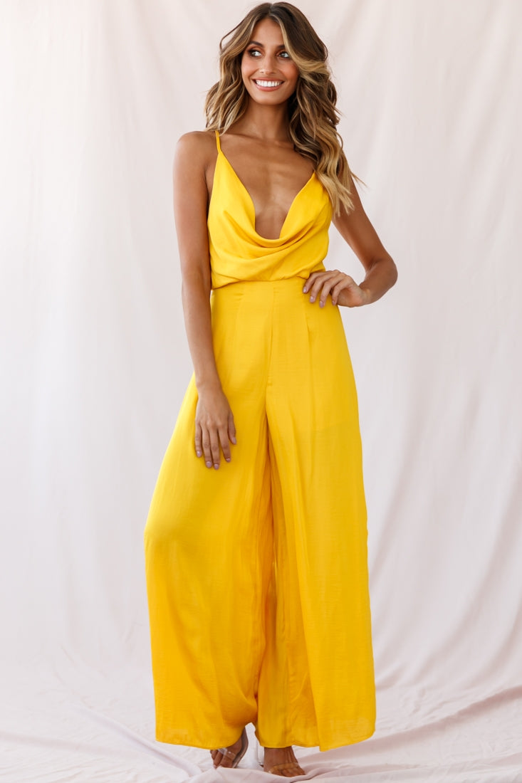 Jaclyn Wide-Leg Cowl Neck Jumpsuit Mustard by Selfie Leslie