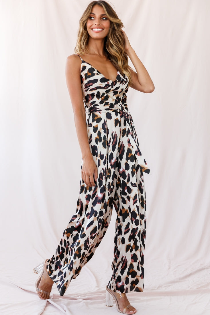 Mali Wide Leg Belted Jumpsuit Leopard by Selfie Leslie