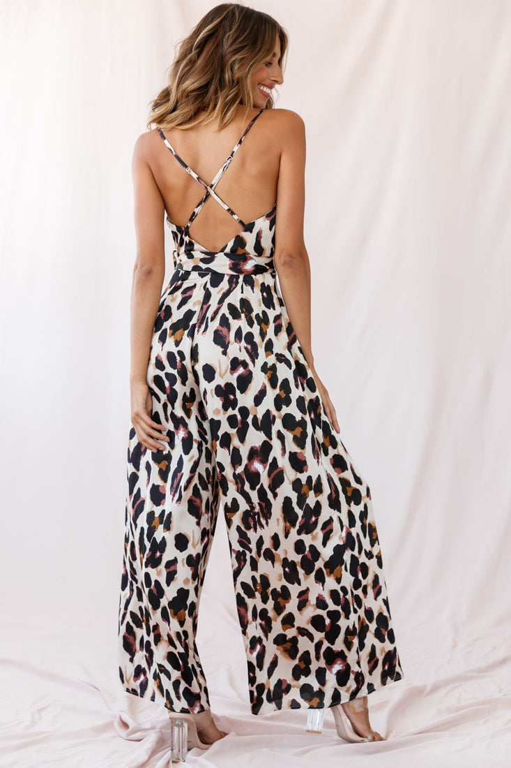 Mali Wide Leg Belted Jumpsuit Leopard by Selfie Leslie