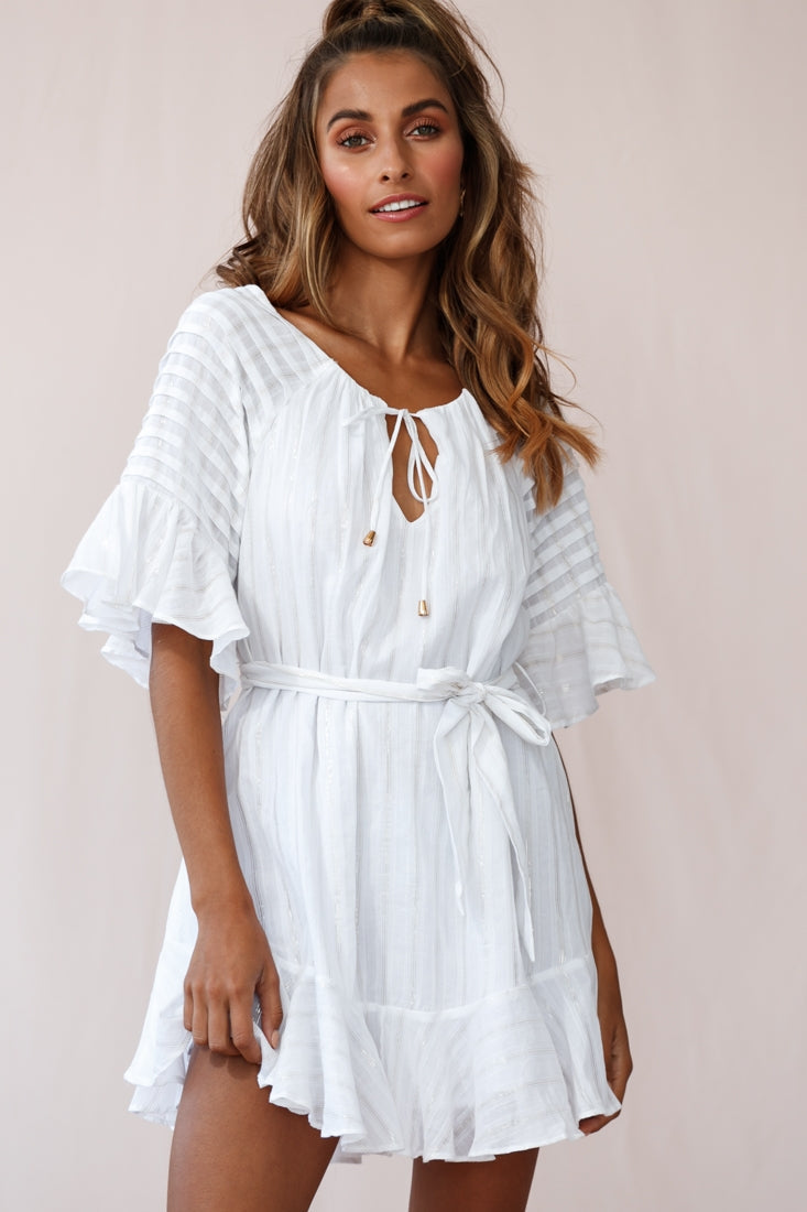 Estonia Pintuck Waist Tie Dress White by Selfie Leslie