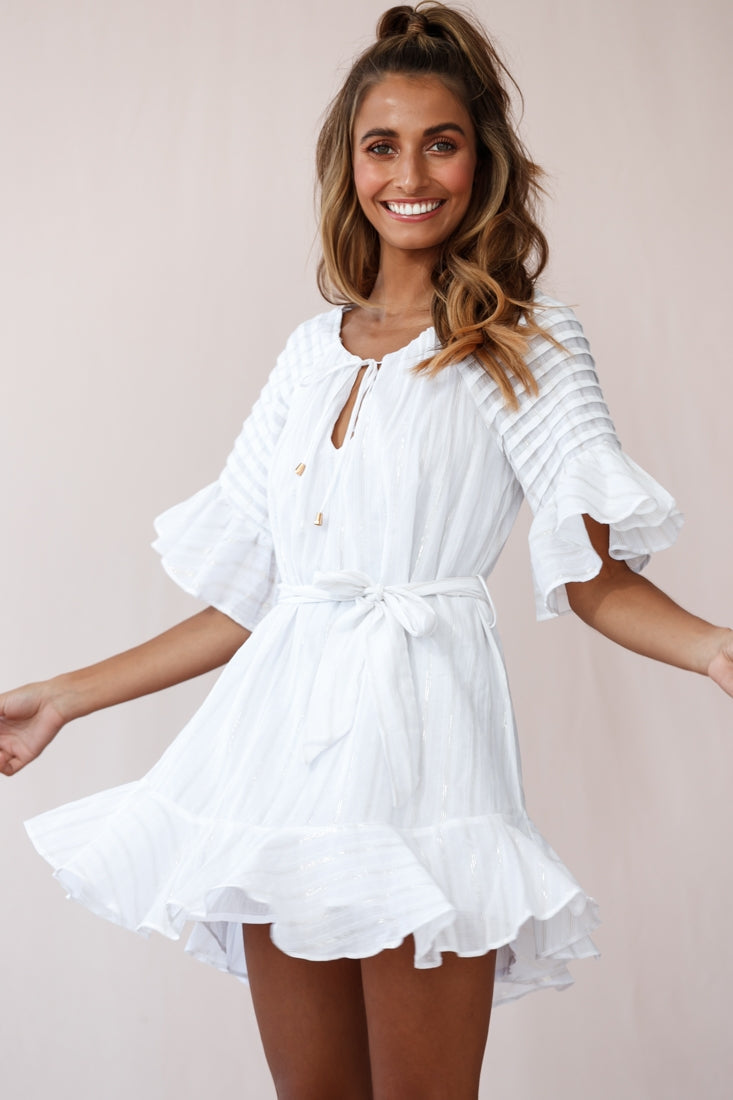 Estonia Pintuck Waist Tie Dress White by Selfie Leslie