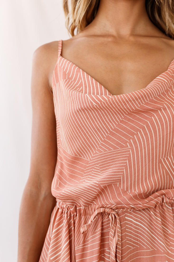 Ava Cowl Neck Drawstring Midi Dress Line Print Nude by Selfie Leslie
