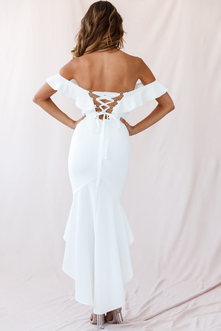 Cloud 9 Bardot Neckline Corset Back Dress White by Selfie Leslie
