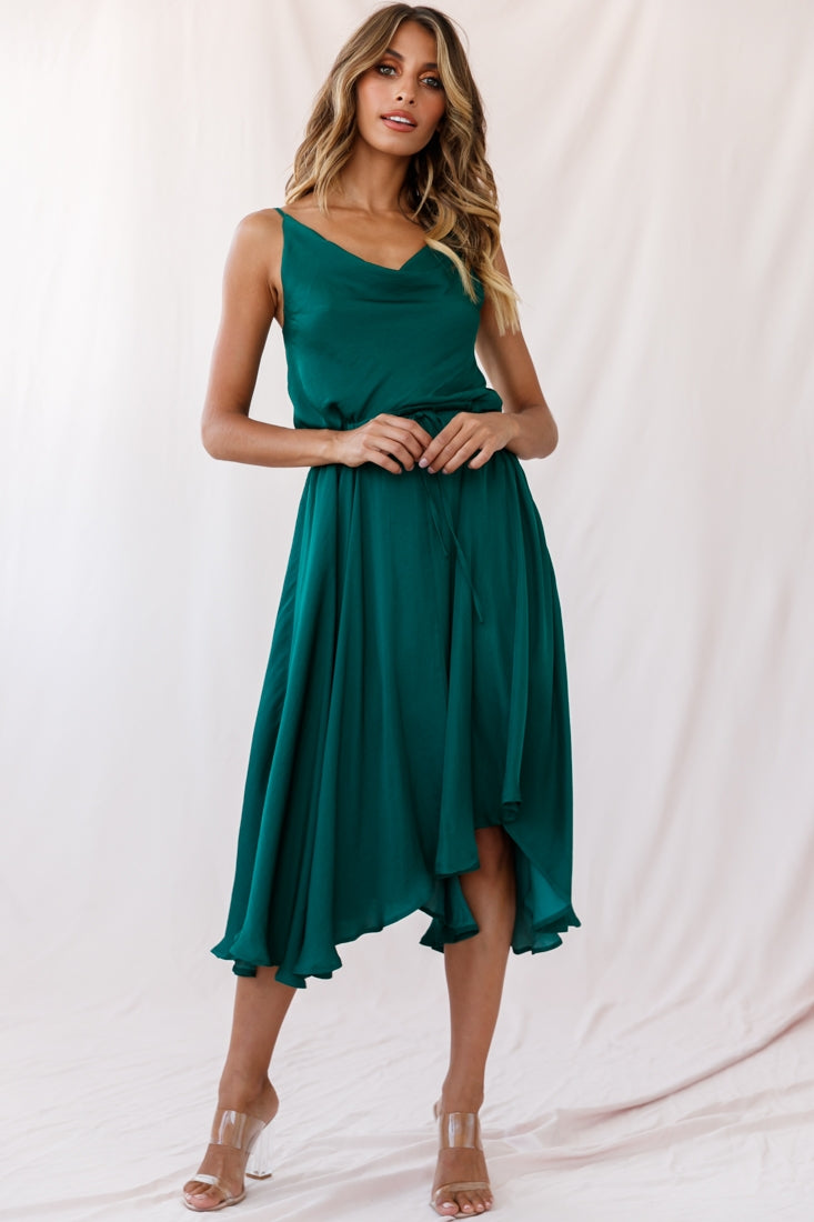 Ava Cowl Neck Drawstring Midi Dress Forest Green by Selfie Leslie